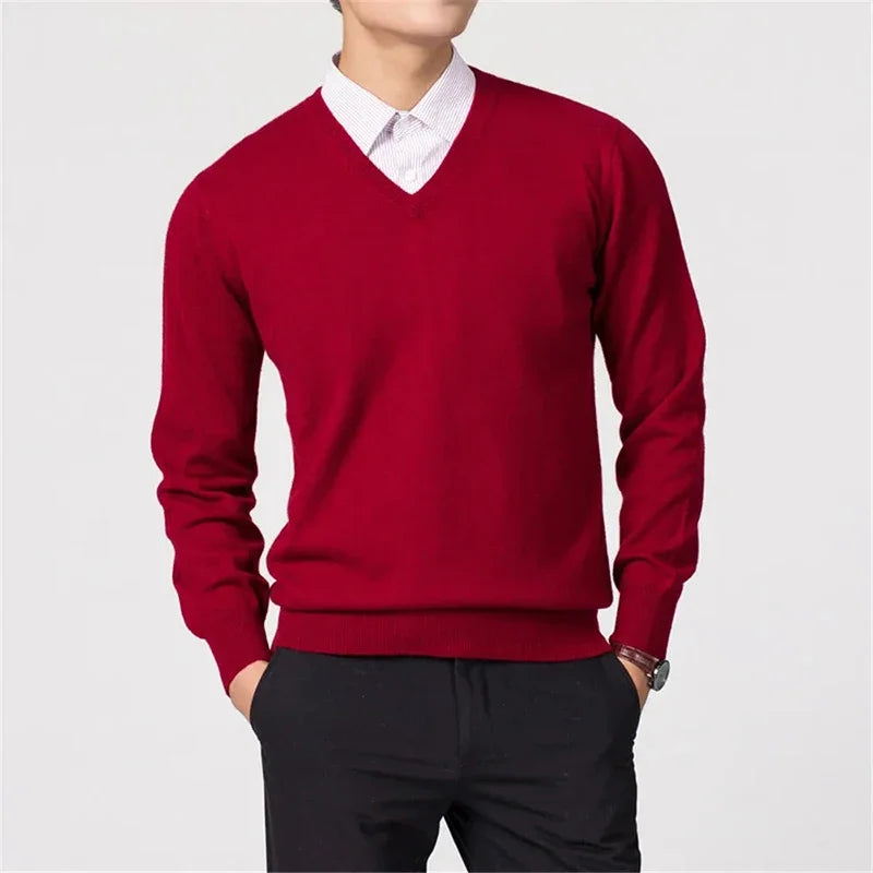 Men's Sweater V-Neck Lightweight Knit Design Ribbed Hem
