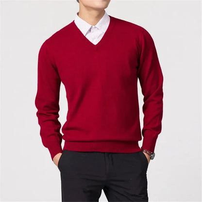Men's Sweater V-Neck Lightweight Knit Design Ribbed Hem