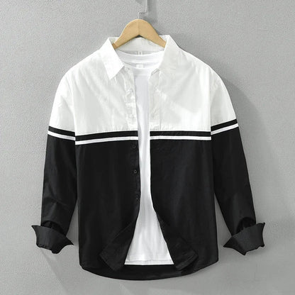 Herren Kurzarmhemd mit Schwarz-Weiß-Design und Umlegekragen