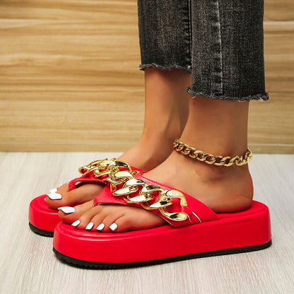 Damen-Slipper Mit Kettenverzierung, Runder Zehenpartie Und Flacher Sohle