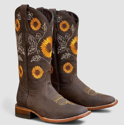 Damen-Westernstiefel mit orthopädischer Innensohle, Blockabsatz und rutschfester Laufsohle