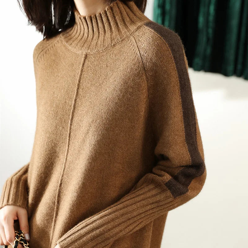 Women's Winter Knit Dress with Turtleneck and Long Sleeve Design