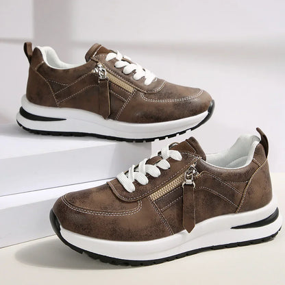 Damen Sneakers mit Plateau, Schnürung, seitlichem Reißverschluss und orthopädischer Sohle