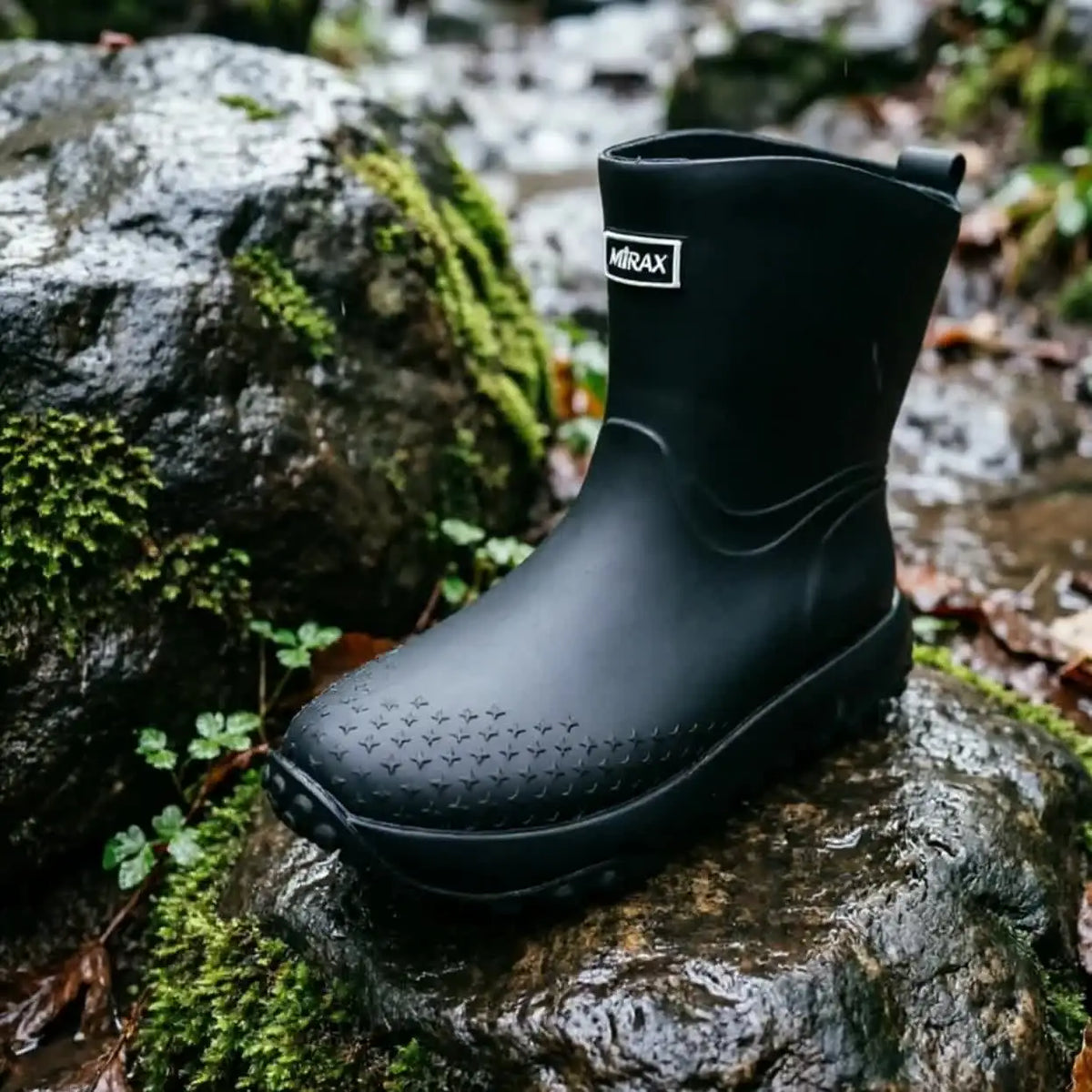 Paar Herren-Regenstiefel in Seitenansicht mit hohem Schaft