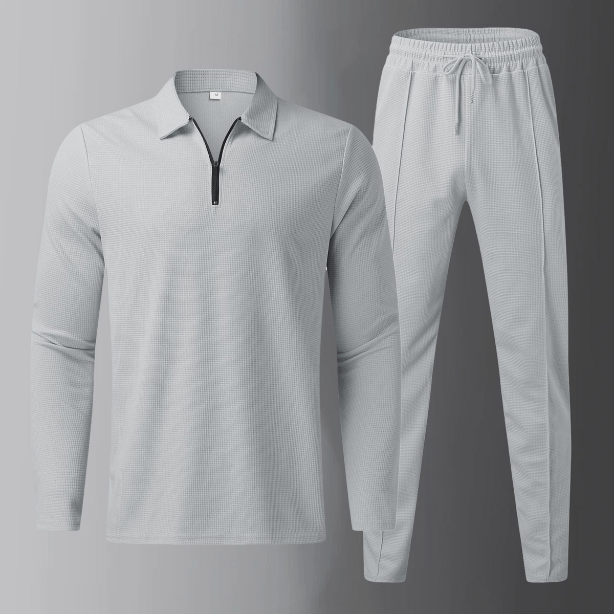 Men's Casual Set: Long-Sleeve Polo Shirt and Jogging Pants with Drawstring Waist