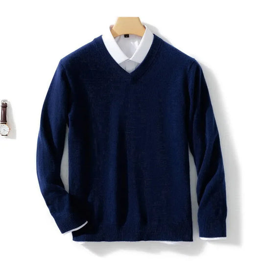 Men's Sweater V-Neck Lightweight Knit Design Ribbed Hem