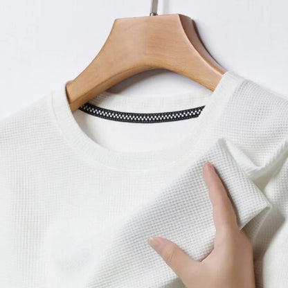 Men's shirt with round neck, waffle texture, and mesh fabric