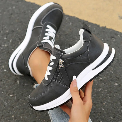 Damen Sneakers mit Plateau, Schnürung, seitlichem Reißverschluss und orthopädischer Sohle