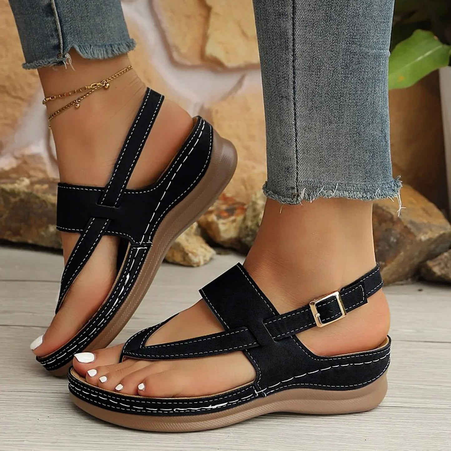 Damen-Sommer-Plateausandalen Mit Breiten Riemen, Dicker Sohle, Zum Hineinschlüpfen