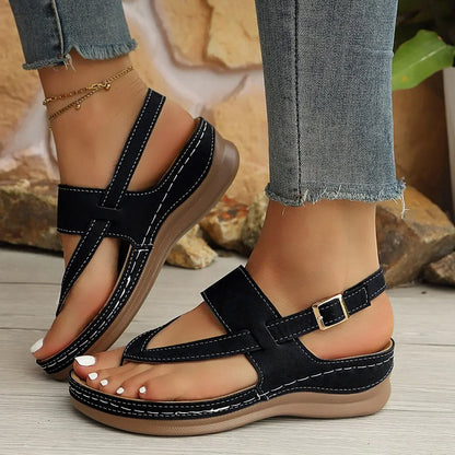 Damen-Sommer-Plateausandalen Mit Breiten Riemen, Dicker Sohle, Zum Hineinschlüpfen