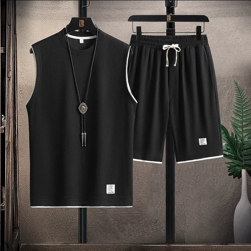 Herren Sommer Set mit Ärmellosem Oberteil und Kordelzug Shorts