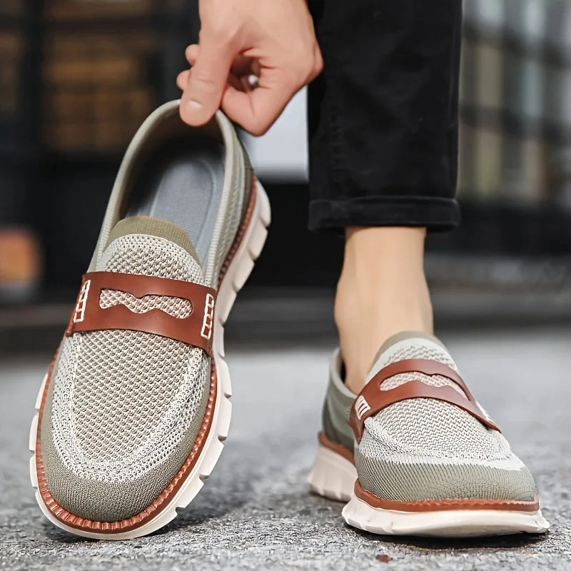 Men's Knit Slippers with Strap Accent and Contrast Sole