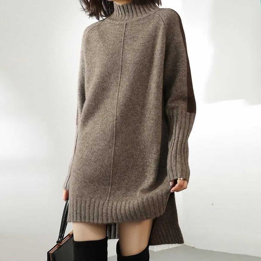 Women's Winter Knit Dress with Turtleneck and Long Sleeve Design