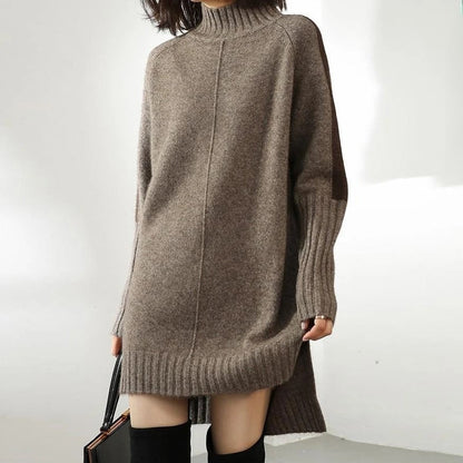 Women's Winter Knit Dress with Turtleneck and Long Sleeve Design
