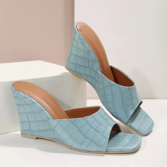 Damen Sommer Sandalen Keilsohle Plateau Schlupfdesign Quadratische Spitze