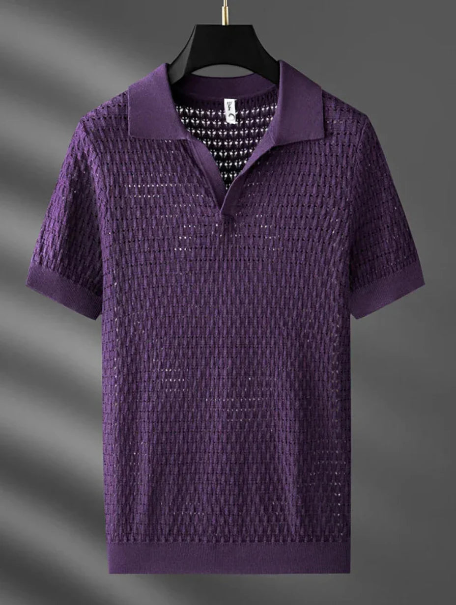 Men's Summer Short-Sleeve Polo Shirt – Lightweight Knit Mesh Pattern