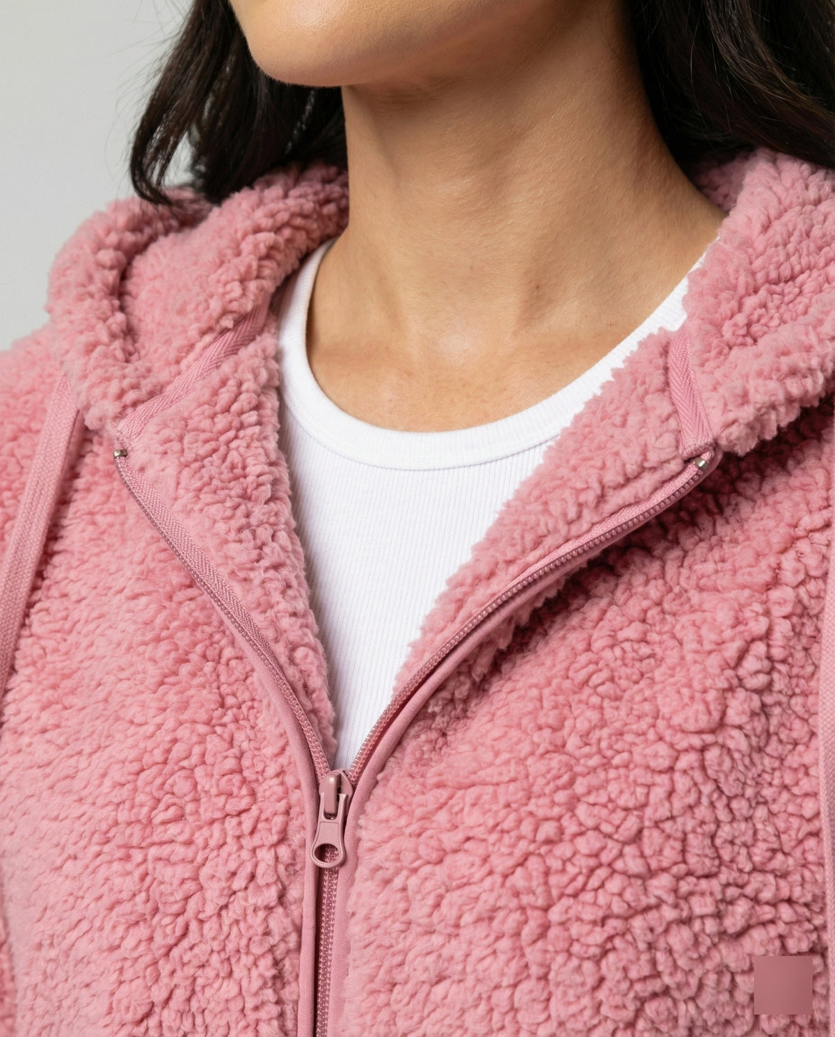 Damenjacke aus weichem Teddy-Fleece in voller Länge