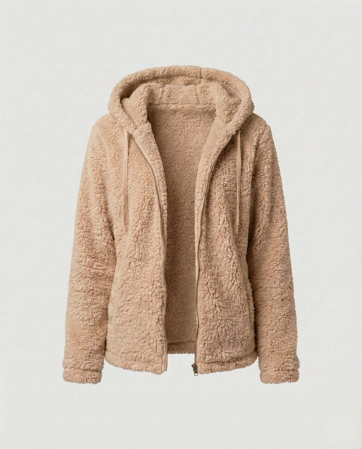 Damen Teddy-Fleecejacke Lang Geschnitten