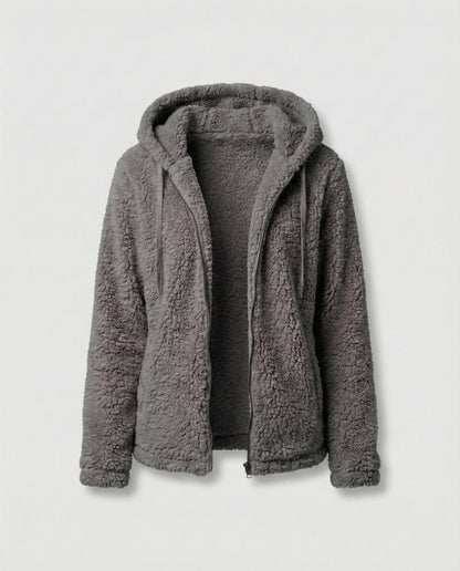 Lang geschnittene Kuscheljacke für Damen in einer vollständigen Ansicht