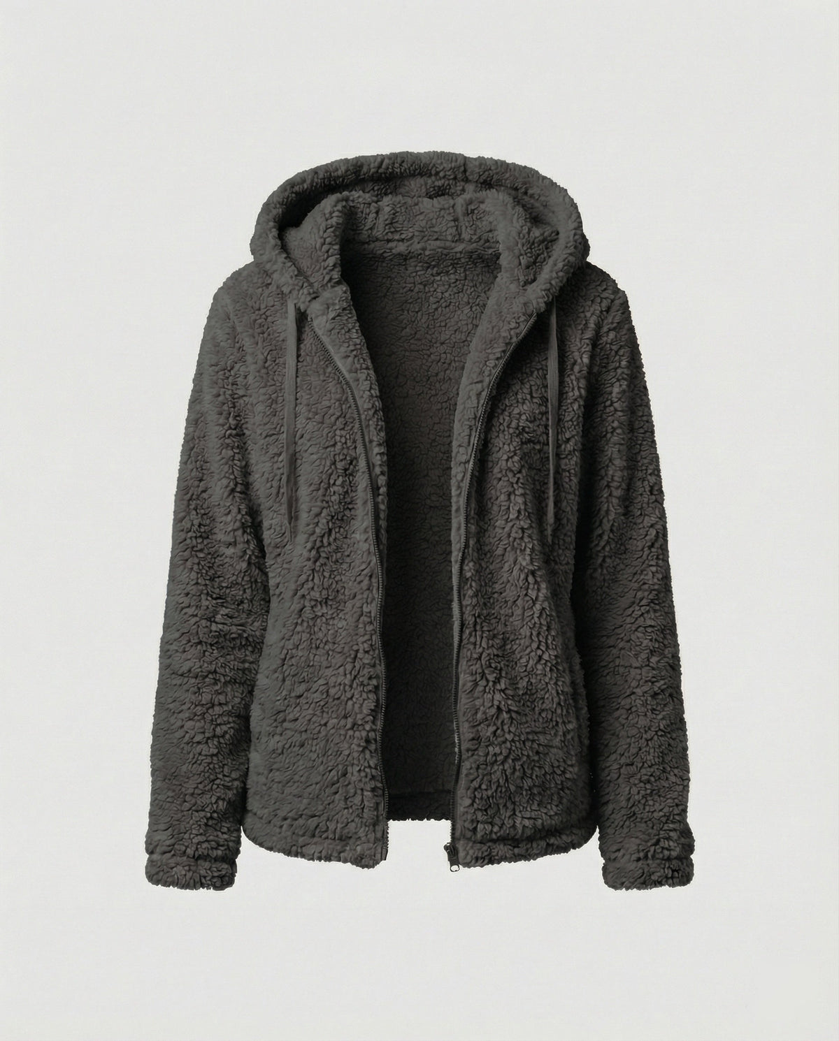 Damen Teddy-Fleecejacke Lang Geschnitten