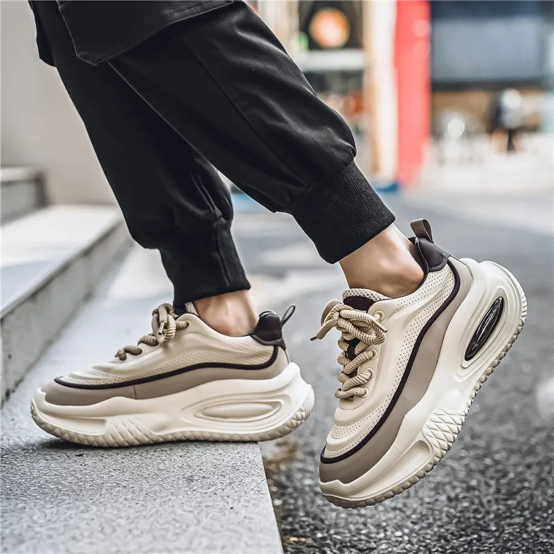 Herren Sneaker Retro Stil Mesh Optik Dicke Sohle Schnürung
