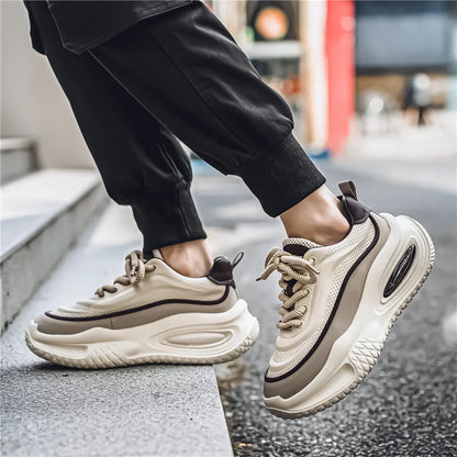 Herren Sneaker Retro Stil Mesh Optik Dicke Sohle Schnürung