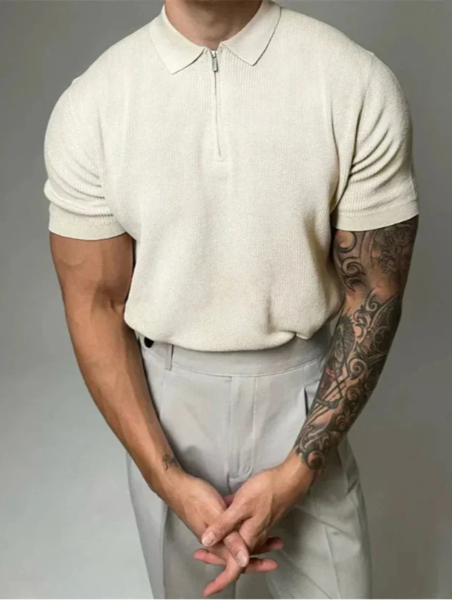 Herren Sommer-Poloshirt Kurzarm – Halbreißverschluss mit Reverskragen