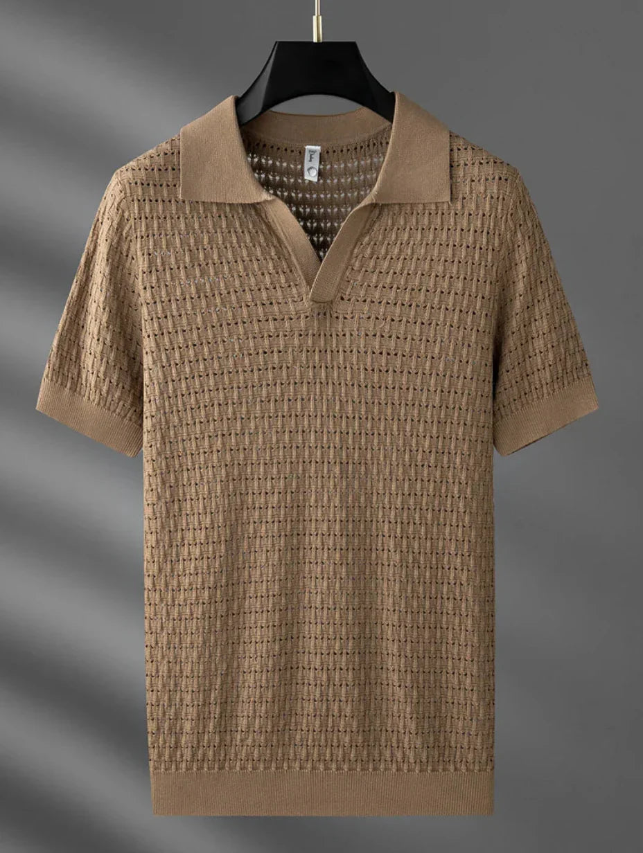 Men's Summer Short-Sleeve Polo Shirt – Lightweight Knit Mesh Pattern