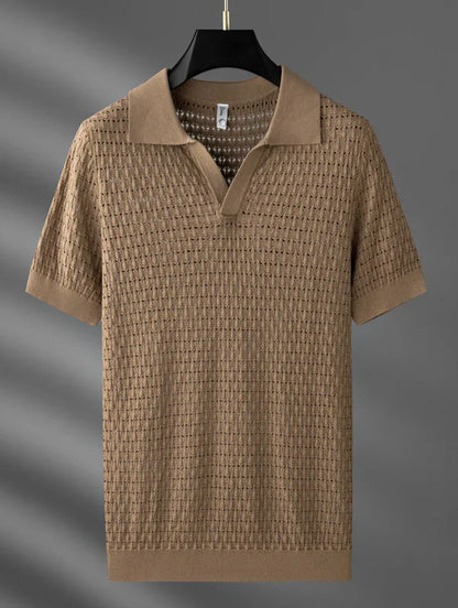 Men's Summer Short-Sleeve Polo Shirt – Lightweight Knit Mesh Pattern