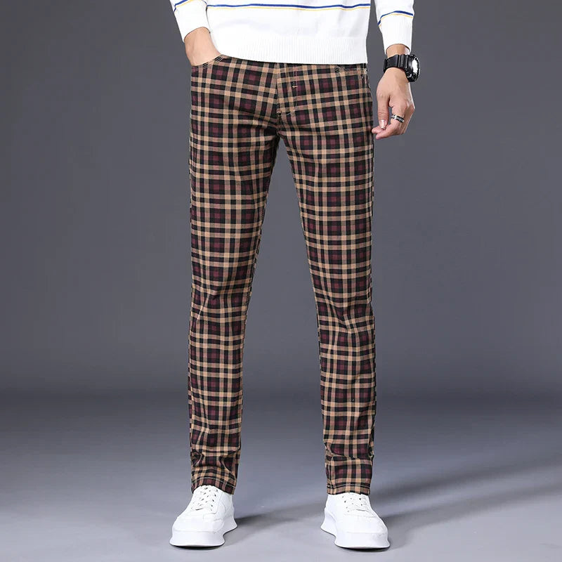 Herren Karierte Hose – Slim Fit mit Reißverschluss