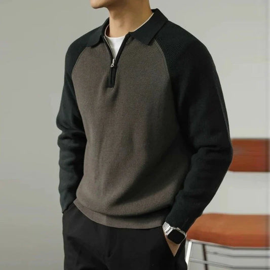 Herren Business-Zip-up-Pullover mit Polokragen und Raglanärmeln