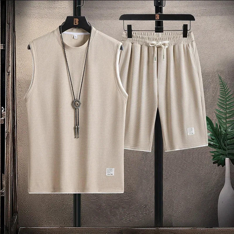 Herren Sommer Set mit Ärmellosem Oberteil und Kordelzug Shorts