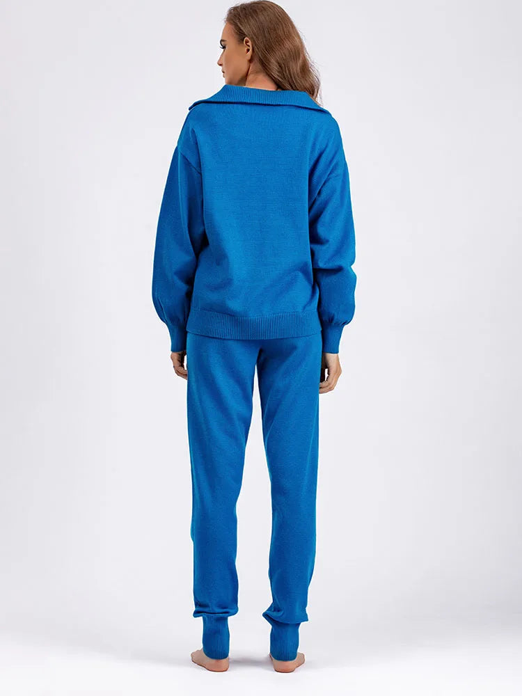 Women's Knit Loungewear Set with Zip Sweater and Tailored Jogging Pants