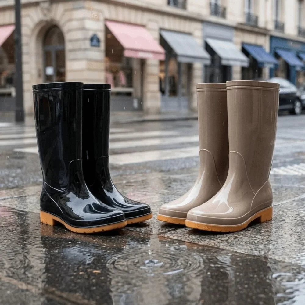 Paar Damen-Regenstiefel für Spaziergänge bei Regen