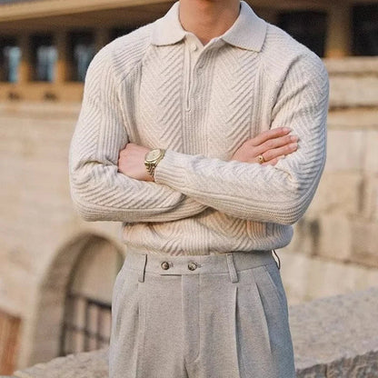 Men's Autumn Knit Sweater with Textured Collar Look
