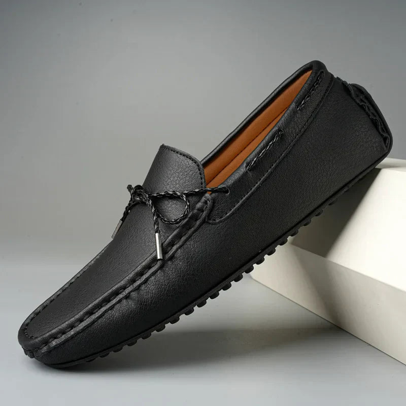Men's Slip-On Shoes with Moccasin Stitching and Rubber Sole