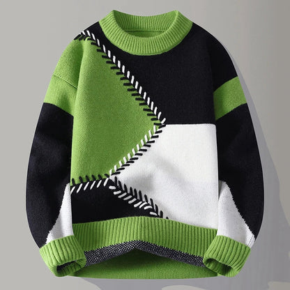 Herren-Pullover mit geometrischem Color-Blocking und geripptem Saum