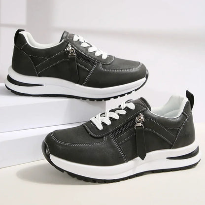Damen Sneakers mit Plateau, Schnürung, seitlichem Reißverschluss und orthopädischer Sohle