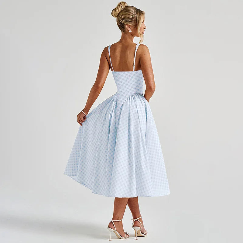 Damen Maxikleid mit Karomuster – Verstellbare Träger A Linie