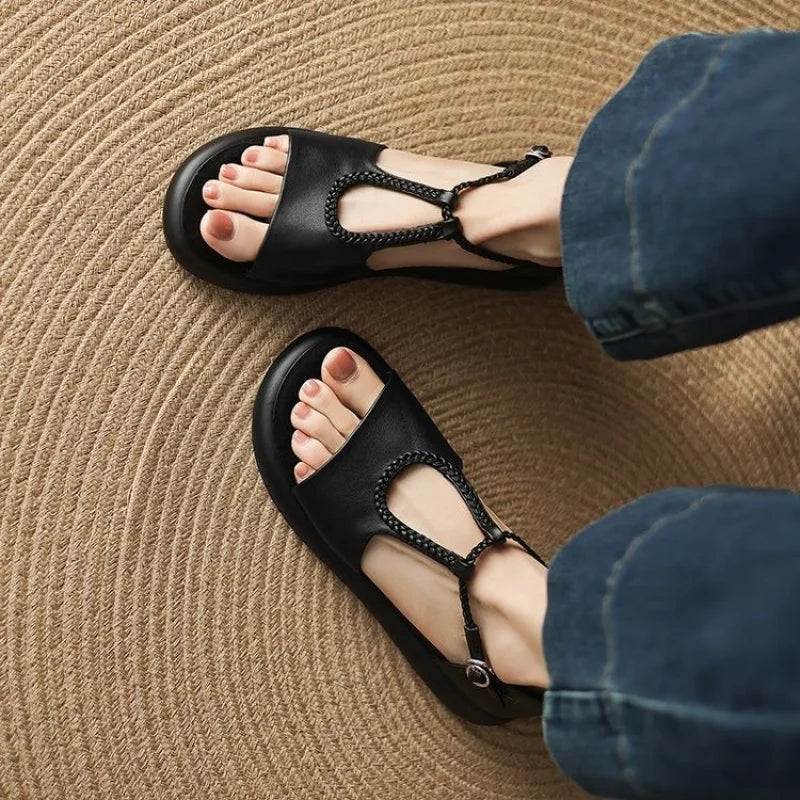 Damen-Sandalen Mit Geflochtenem Riemen, Schnallenverschluss Und Stützendem Fußbett