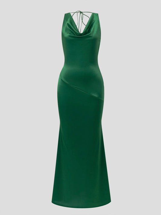 Damen-Abendkleid in Maxilänge mit elegantem Wasserfallkragen, Vorderansicht