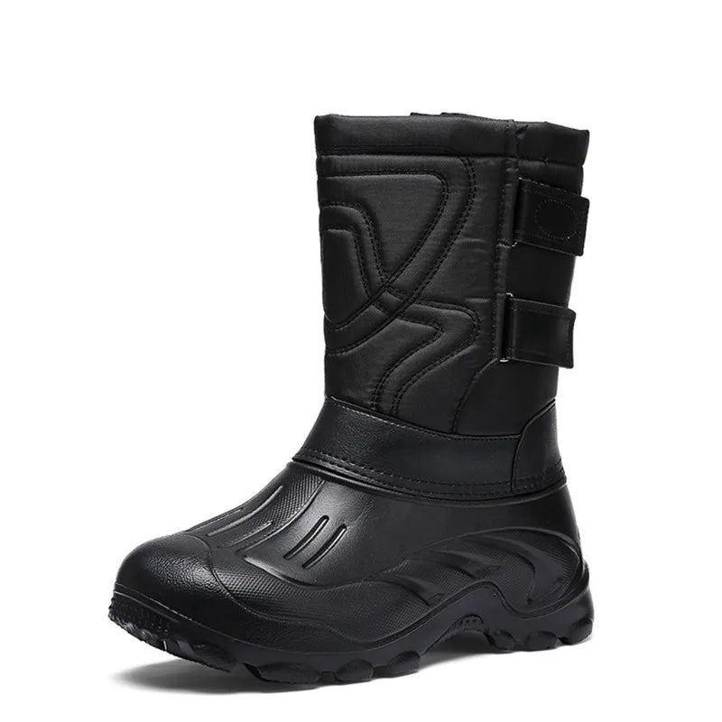 Nahaufnahme der Herren-Schneestiefel mit hohem Schaft