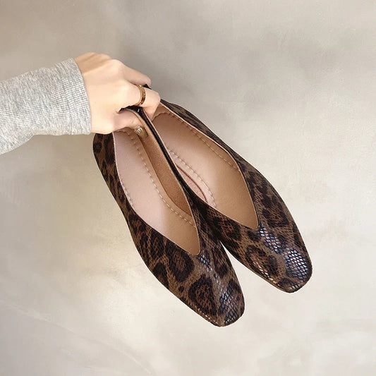 Damen Ballerinas mit Leopardenmuster und Low-Cut-Design zum Hineinschlüpfen