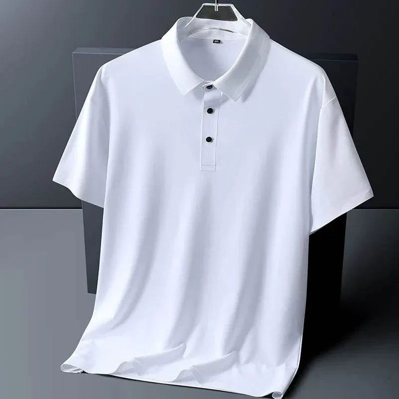 Men's polo shirt with moisture-wicking stretch function and wrinkle-resistant fit