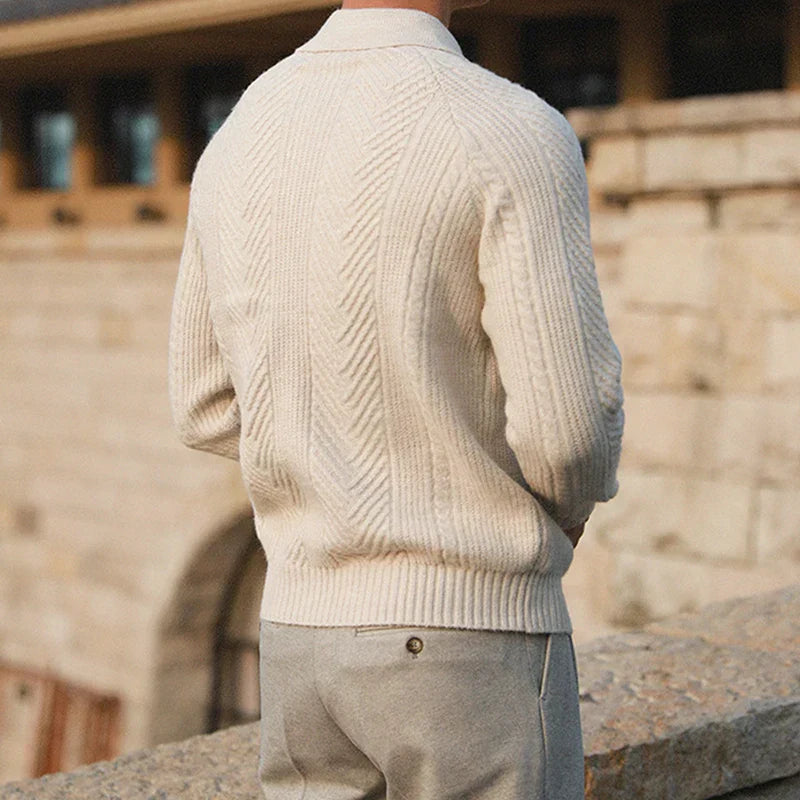 Men's Autumn Knit Sweater with Textured Collar Look