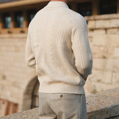 Men's Autumn Knit Sweater with Textured Collar Look