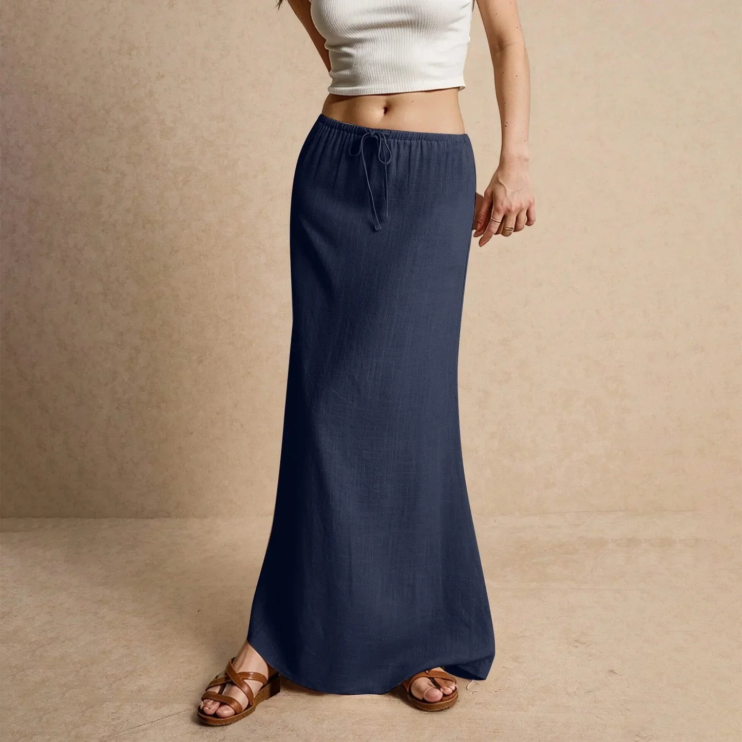 Damen Maxirock mit Kordelzugbund und fließender Silhouette