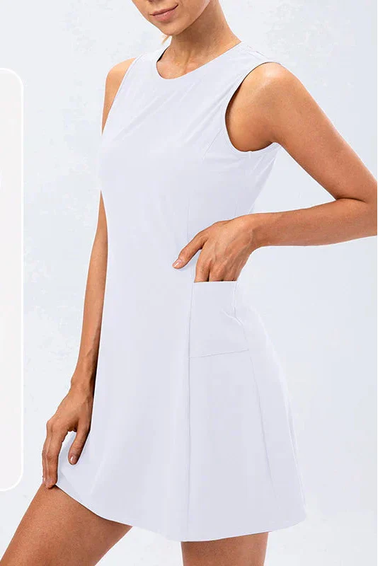 Damen Tennis Kleid Ärmellos Integrierte Shorts Taschen