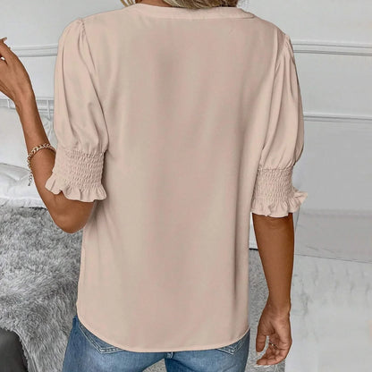 Damen Chiffonbluse mit V-Ausschnitt und Puffärmeln