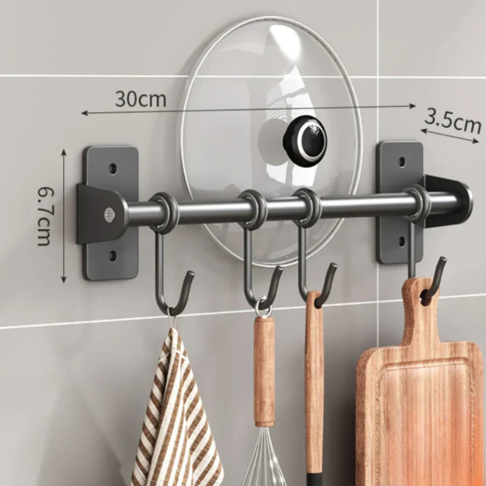 Wandhakenleiste mit 5 Haken, Edelstahl, ideal für Küche, Bad; hält Geschirrtuch, Pfannenwender, Schneidebrett; platzsparend, robust.